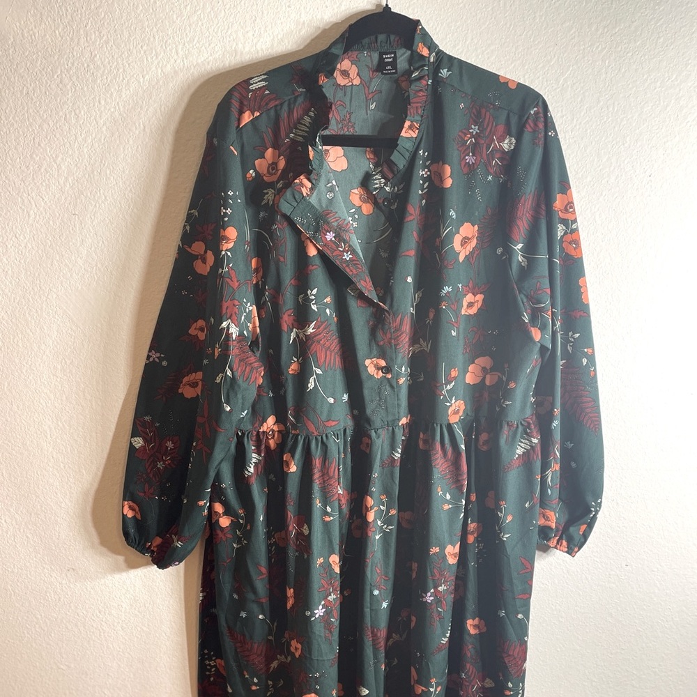 Shein curve green floral midi dress